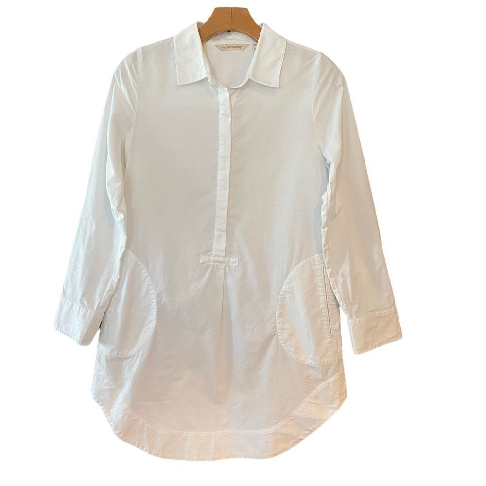 Soft Surroundings Sz XS White Cotton Pockets Collar Long Sleeve Tunic